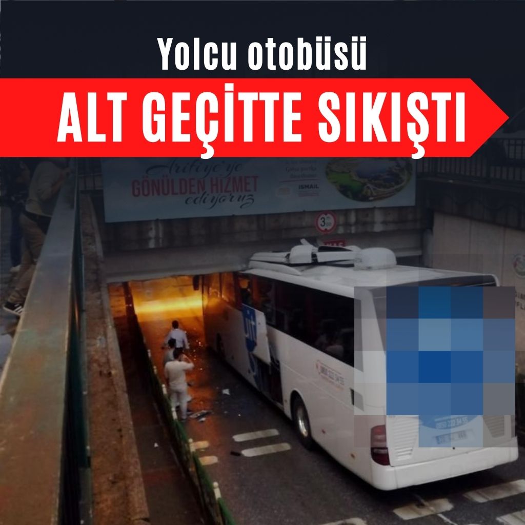 Yolcu otobüsü alt geçitte sıkıştı