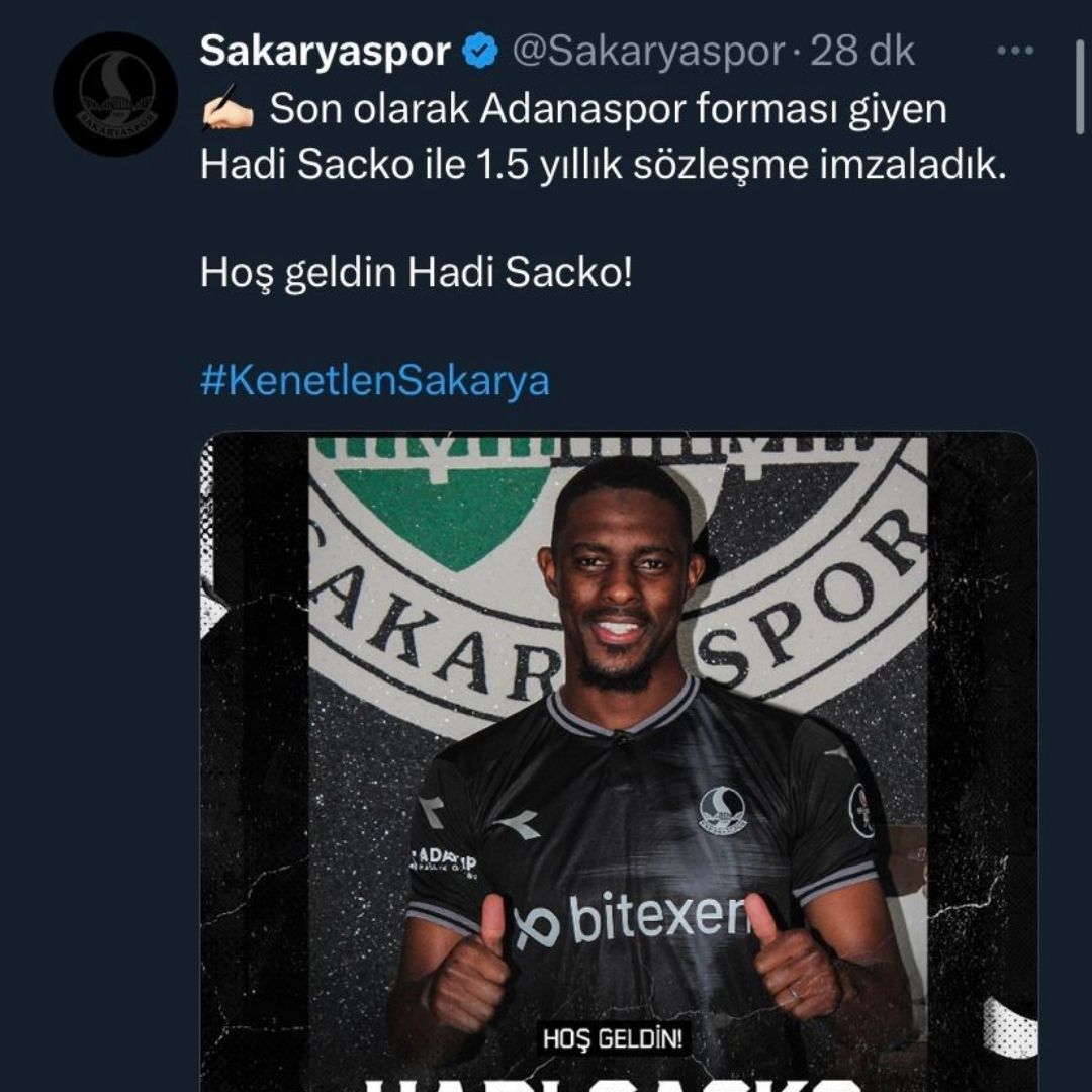 Sakaryaspor, Hadi Sacko’yu transfer etti