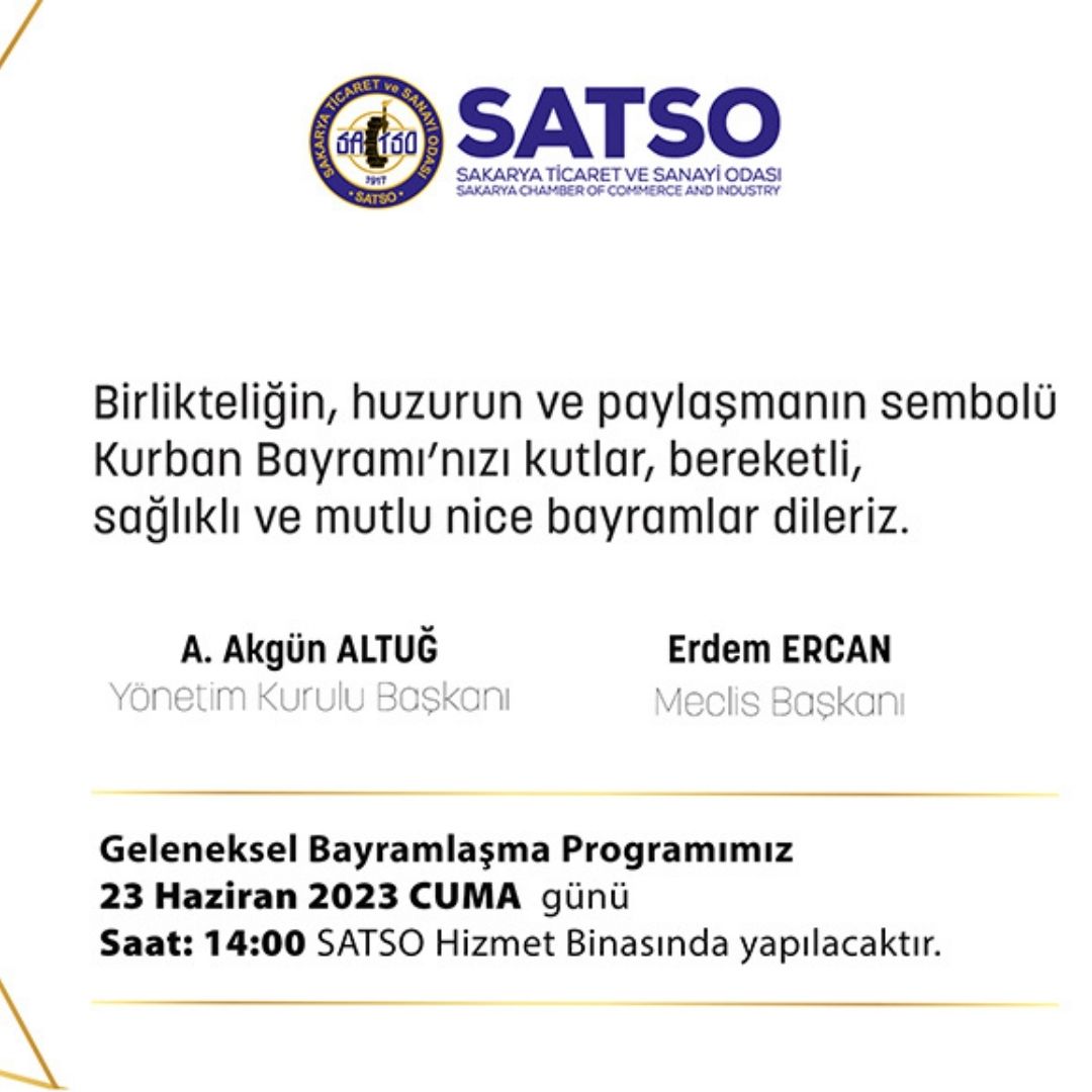 SATSO Geleneksel Bayramlaşma Töreni 23 Haziran Cuma Günü Gerçekleştirilecek