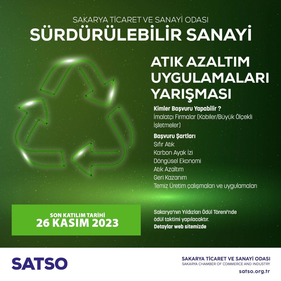 SATSO “Sürdürülebilir Sanayi İçin Atık Azaltım Uygulamaları Ödülü” Başvuruları Başladı