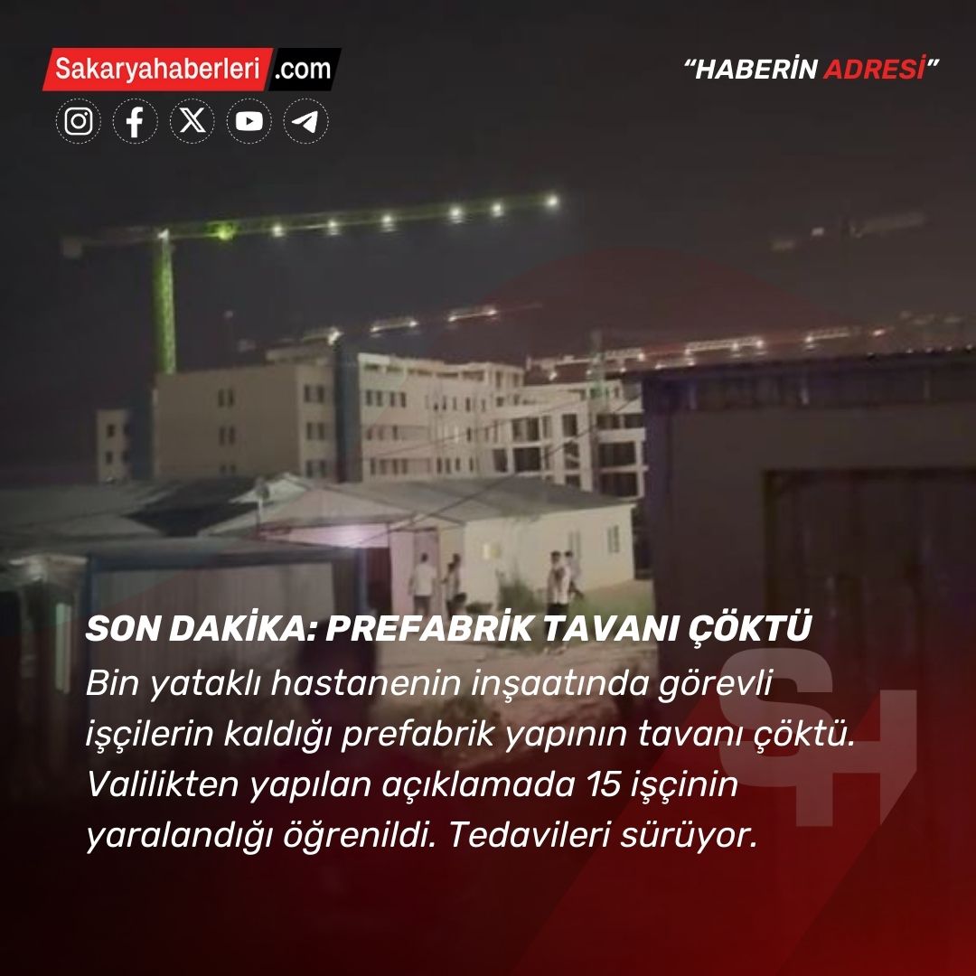 Bin yataklı hastanenin inşaatında görevli işçilerin kaldığı prefabrik yapının tavanı çöktü