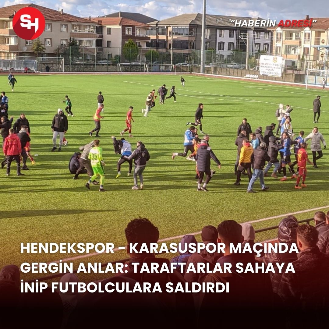 Hendekspor - Karasuspor maçında gergin anlar: Taraftarlar sahaya inip futbolculara saldırdı