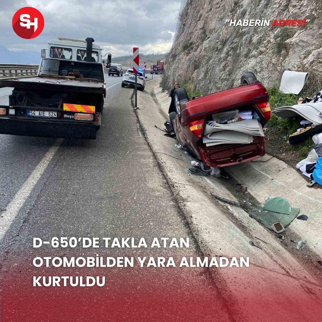 D-650’de takla atan otomobilden yara almadan kurtuldu