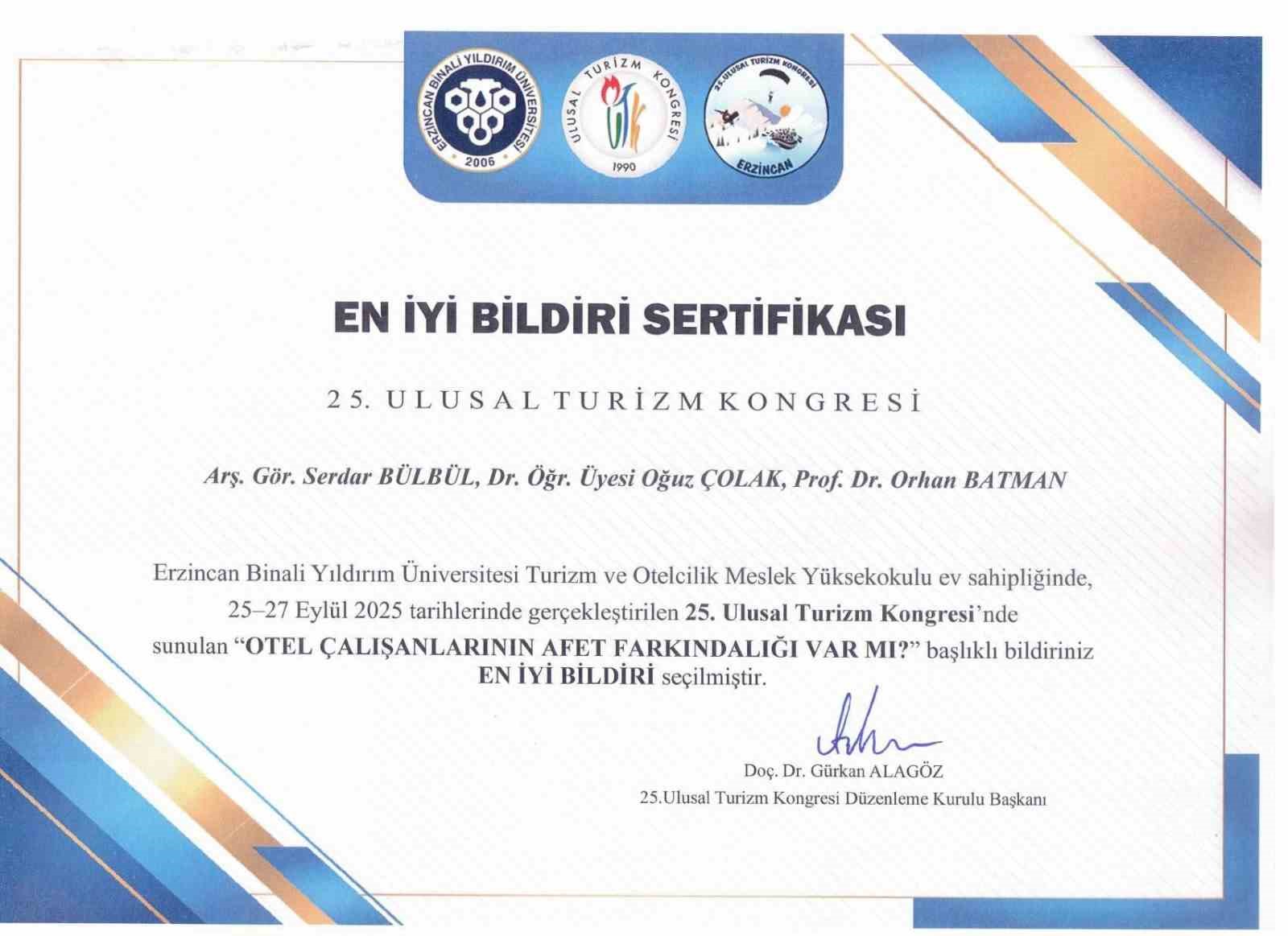 SUBÜ akademisyenlerine en iyi bildiri ödülü