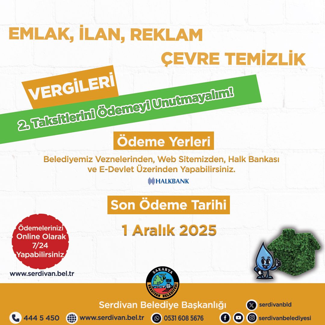 Serdivan Belediyesi'nden Vergi Borcu Hatırlatması: Son Ödeme Tarihi 1 Aralık