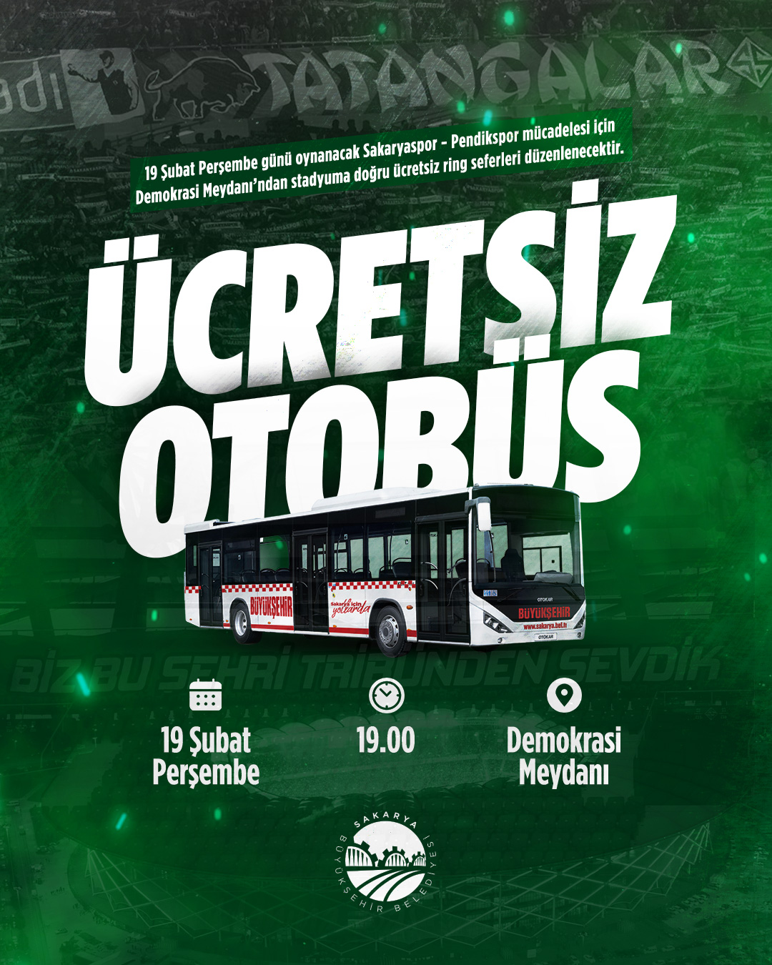 Büyükşehir’den Maç Günü Taraftara Ücretsiz Ulaşım Desteği